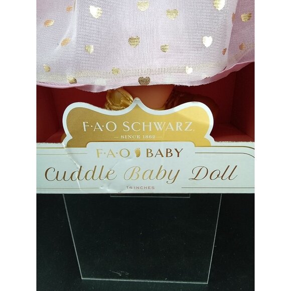 FAO Schwarz Baby 14" Cuddle Baby Doll With Gold Polka Dot Dress & Accessories - Picture 3 of 7